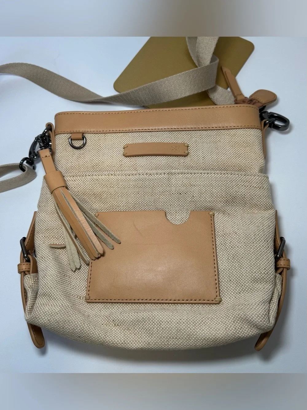 Sherpani Luna Cotton Canvas Crossbody Bag Tan Cream Boho